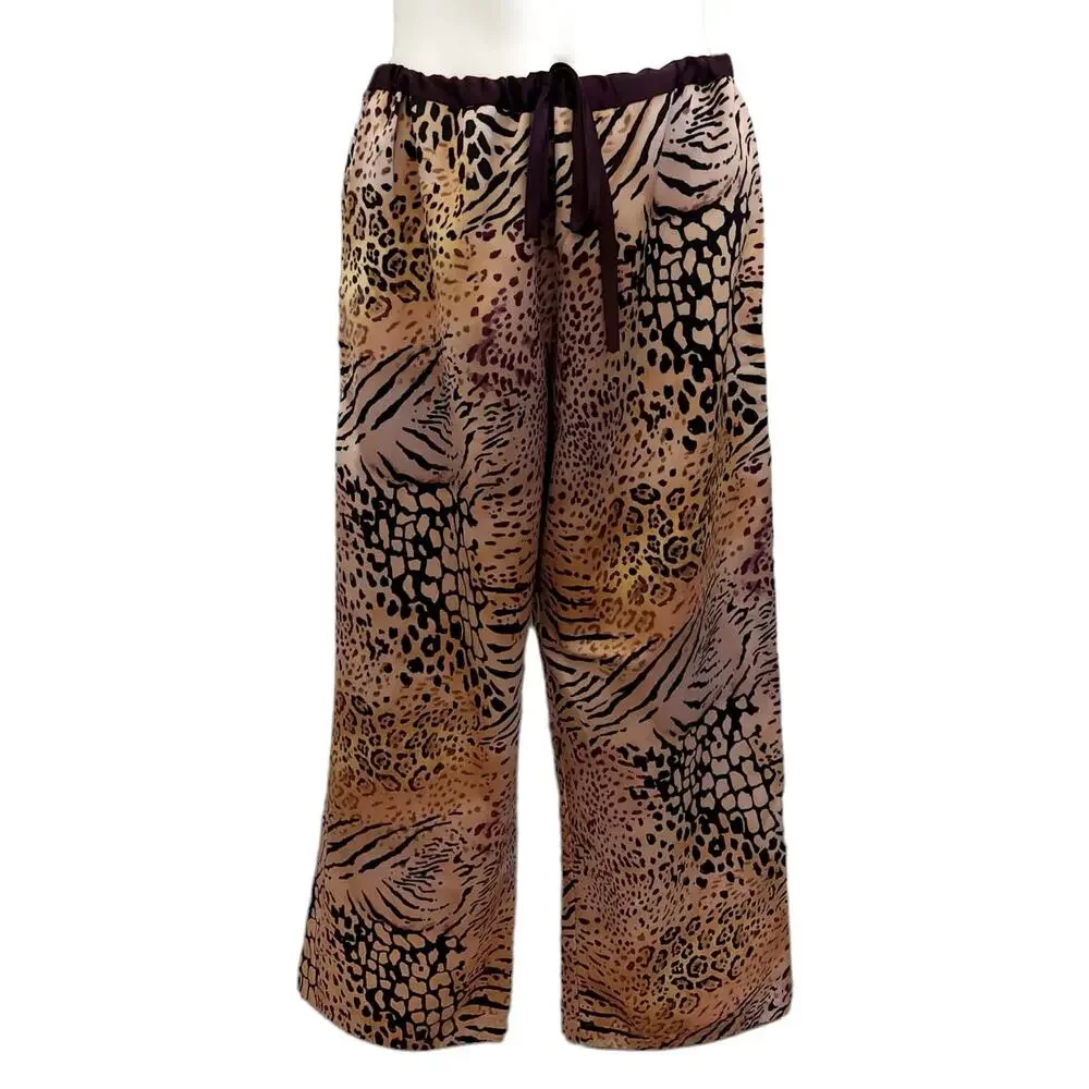 NATORI 2 pc leopard animal print silky lounge pajama pjs set crop pants top Sz S - Picture 3 of 10